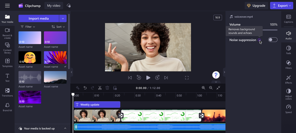 Clipchamp IA reducción de ruido y eliminación de fondo